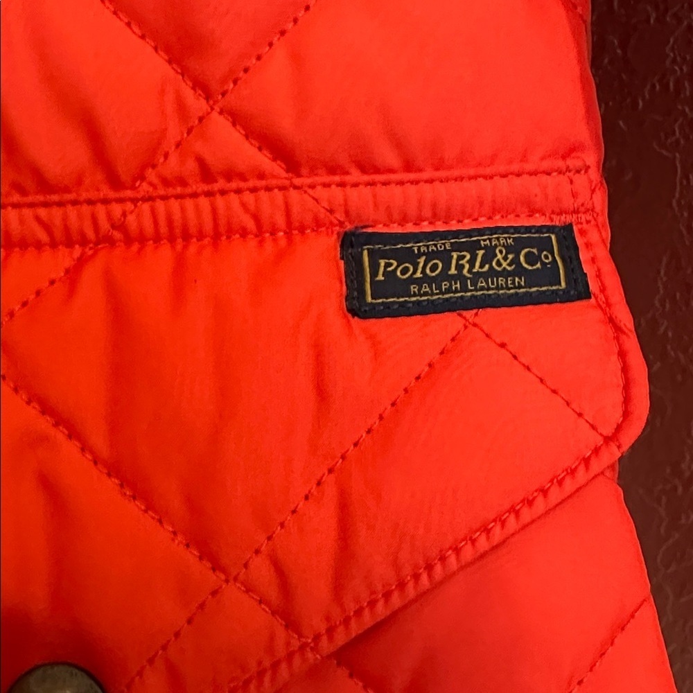 POLO Ralph Lauren Orange Hot Quilted Leather Trim Jacket EUC M - Picture 4 of 11